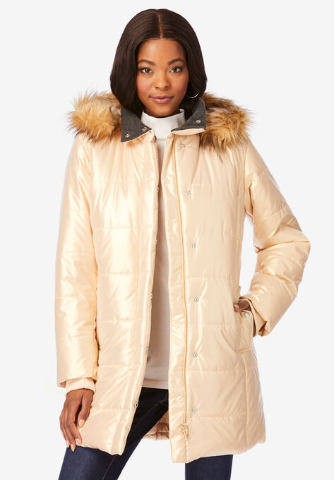Classic-Length Puffer Jacket with Hood, SPARKLING CHAMPAGNE, hi-res image number null