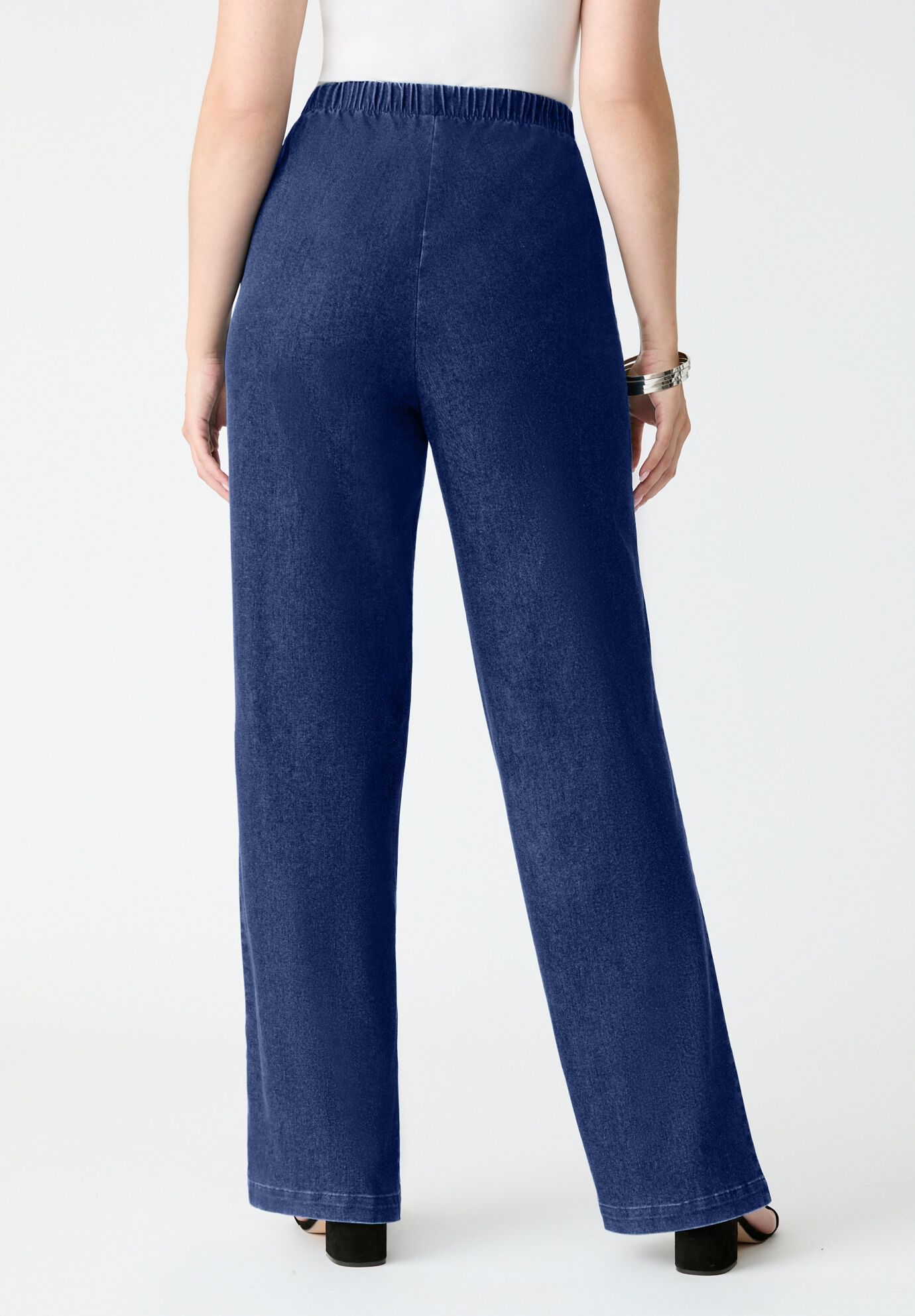 Plus Size Comfort Stretch Wide Leg Jean, DARK WASH SANDED, alternate image number 2