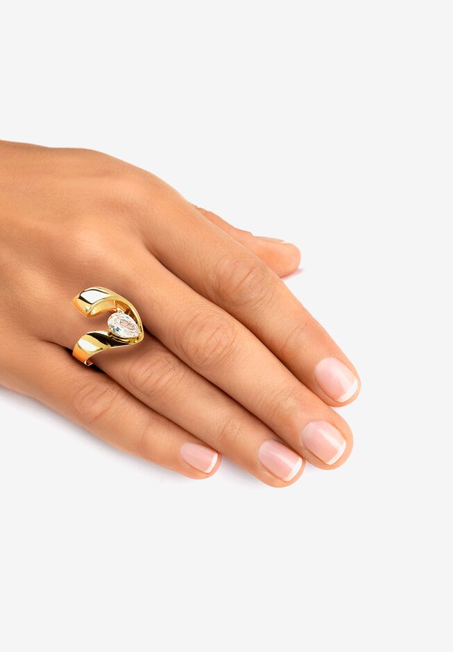 1.80 Tcw Pear-Cut Cubic Zirconia Nestled Ring In Gold Ion-Plated, , alternate image number null