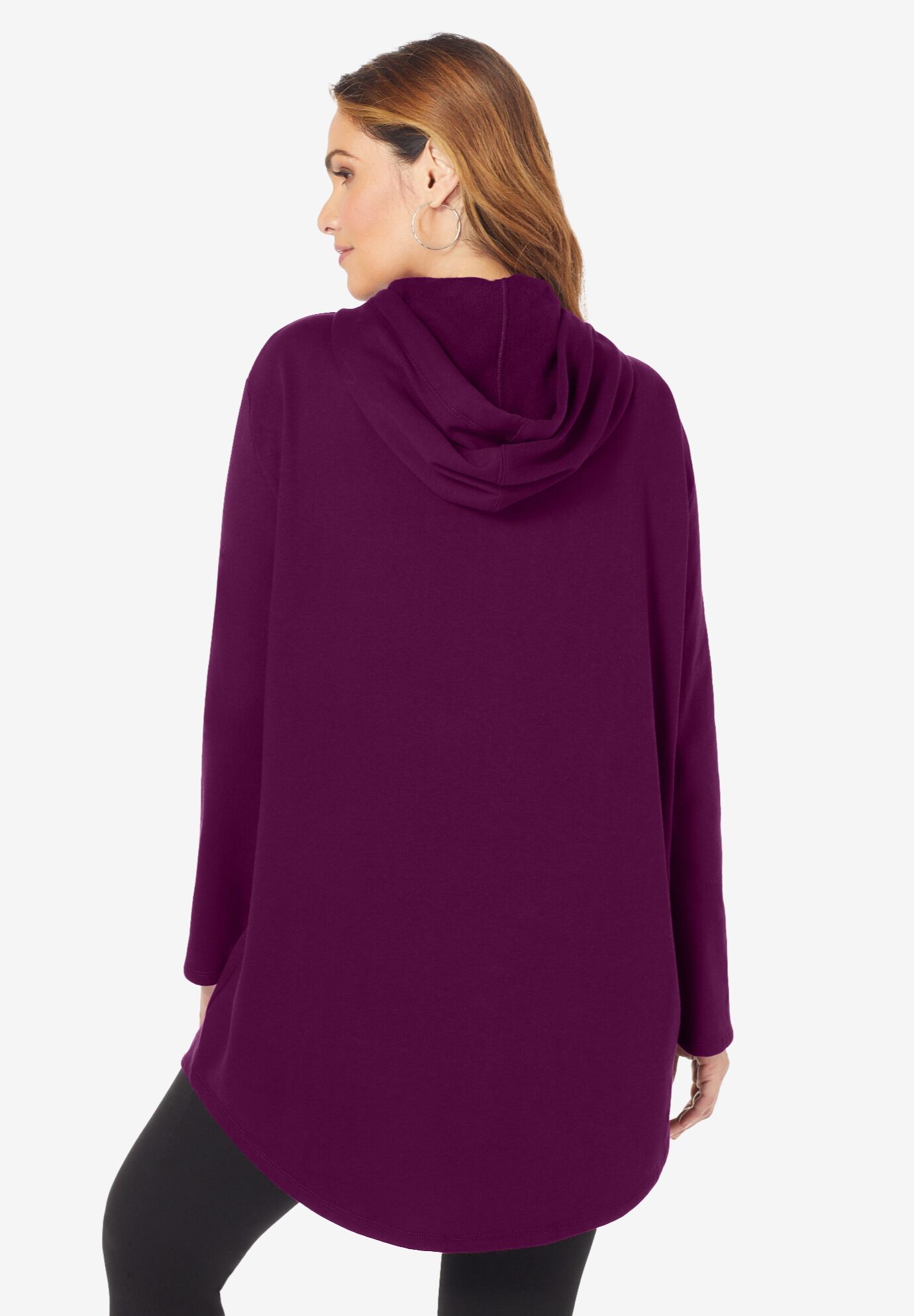 Fleece Zip Hoodie Sweatshirt, BLACK, alternate image number 2