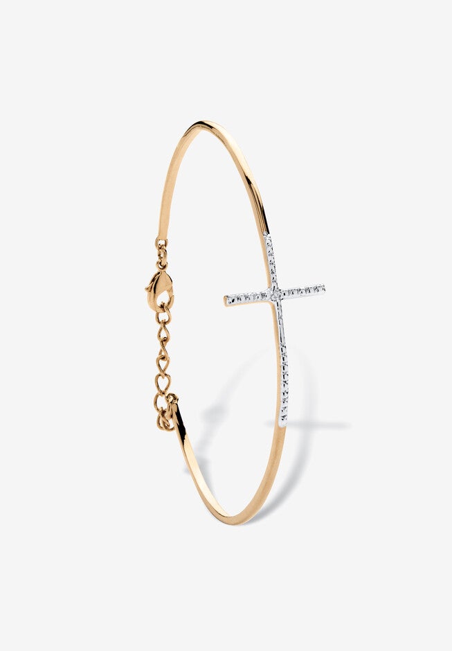 Pave Diamond Accent Horizontal Cross Bracelet 18K Gold-Plated, DIAMOND, hi-res image number 0