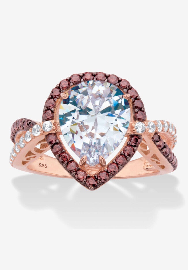 Gold over Silver Pear Cut Chcolate Cubic Zirconia Engagement Ring, GOLD, hi-res image number 0