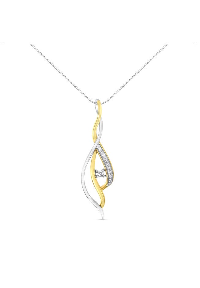 Gold Round Cut Diamond Cascade Pendant Necklace, GOLD SILVER, hi-res image number 0