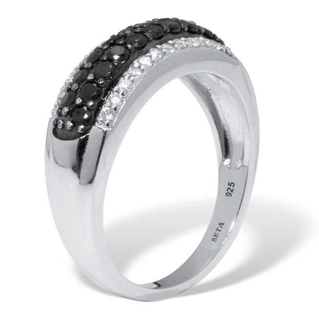 .22 TCW Round Black Spinel and Cubic Zirconia Sterling Silver Engagement Ring, BLACK, on-hover image number 1