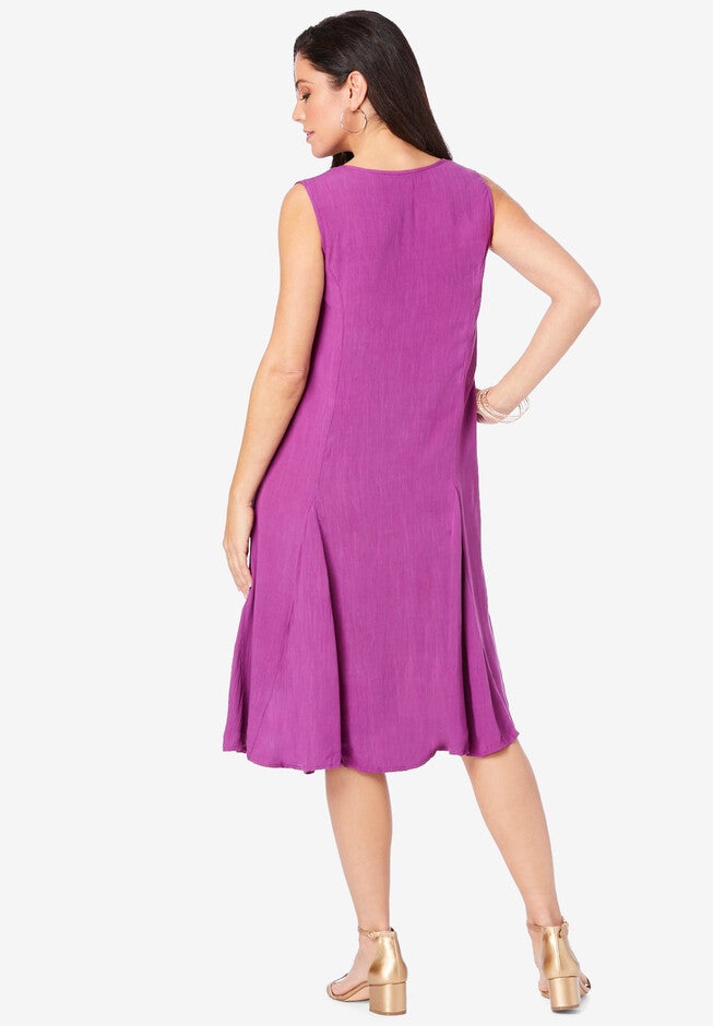 Embroidered Sleeveless Crinkle Dress, , on-hover image number 1