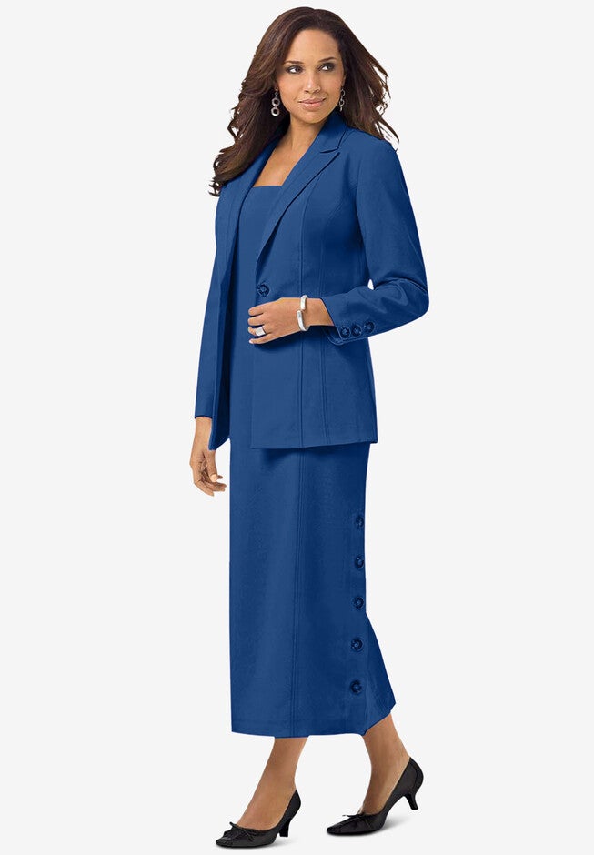 Side Button Jacket Dress - Tuxedo Style Cutaway, White | Catherines