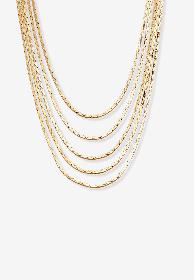 Goldtone Multi Strand Cobra Link Waterfall Necklace 30 inches, GOLD, hi-res image number 0