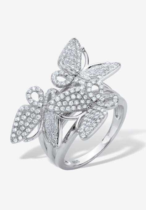 Silvertone Round Pave' Cubic Zirconia Butterfly Ring, , alternate image number null