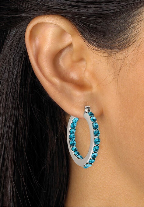 Birthstone Inside-Out Hoop Earrings In Silvertone (31Mm), , alternate image number null