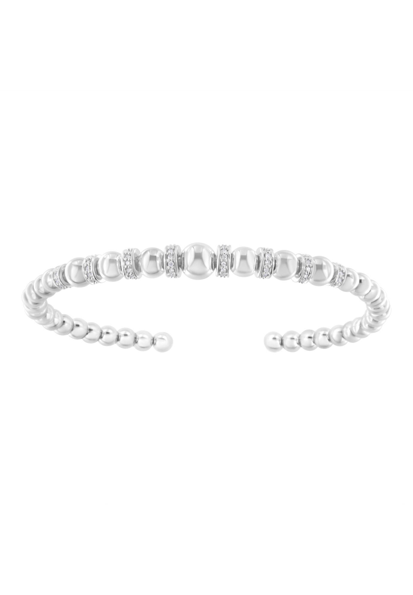 Sterling Silver 1/4 Cttw Diamond Rondelle Graduated Ball Bead Cuff Bangle Bracelet, , on-hover image number 1