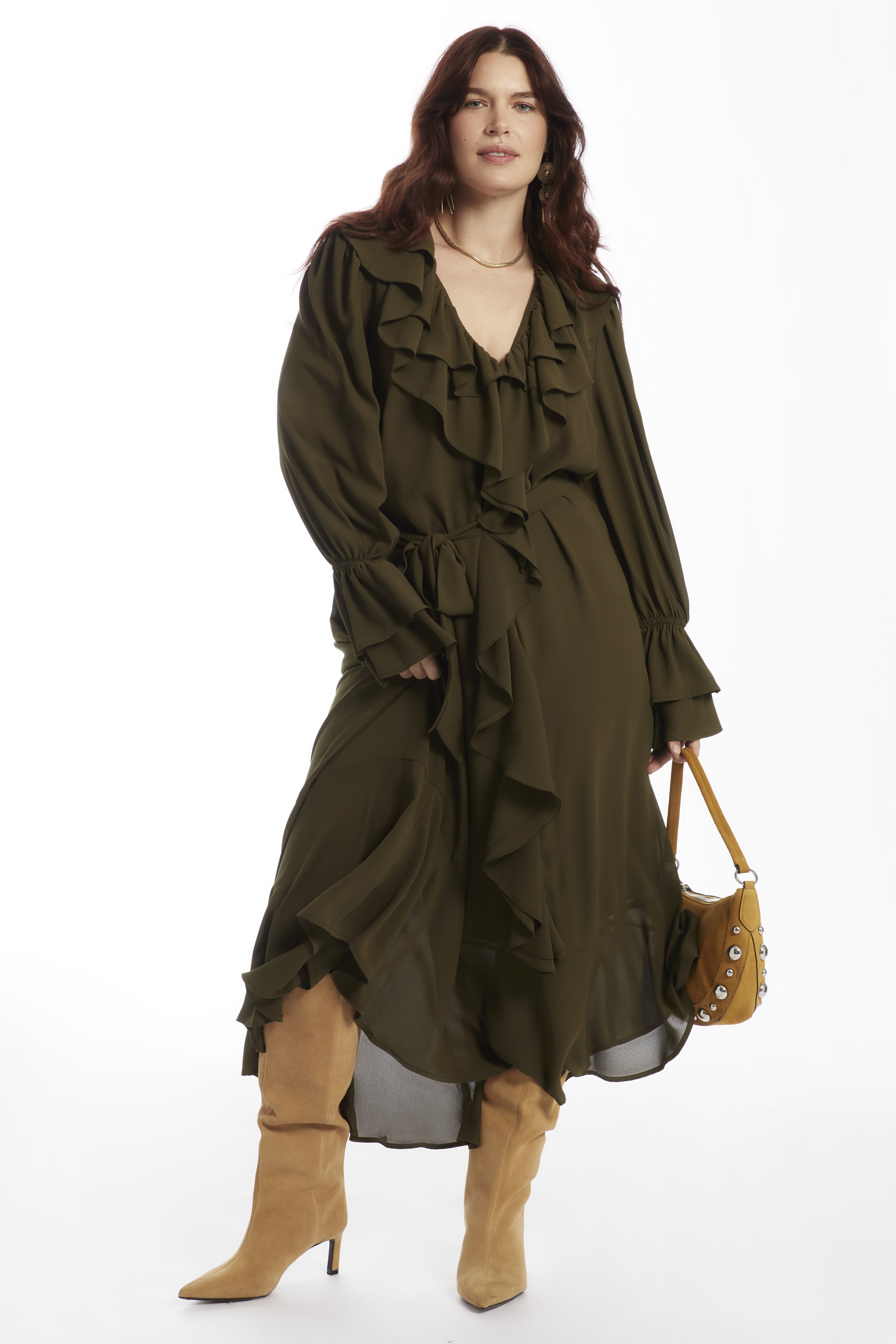 Cascading Ruffle Maxi Dress, FOREST NIGHT, hi-res image number 0