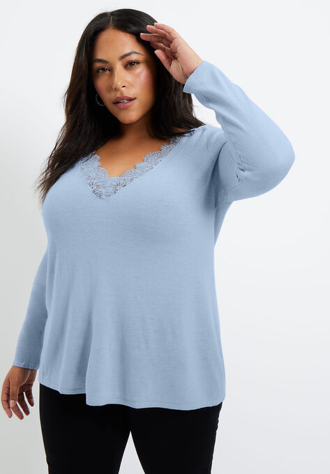 Scallop Lace Sweater, PALE BLUE, hi-res image number null