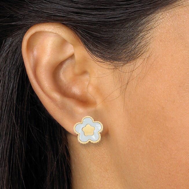 Genuine Mother of Pearl Gold Ion-Plated Stainless Steel Flower Jewelry Set, WHITE, alternate image number null