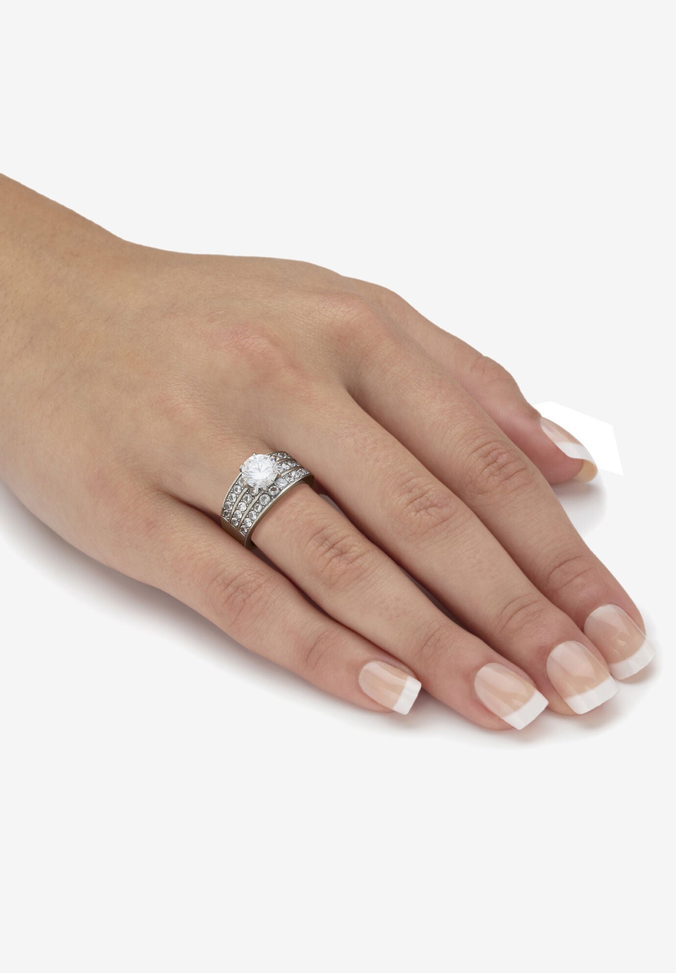 3.18 Tcw Round Cz Stainless Steel Three Row Pave Engagement Ring, , alternate image number 2