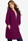 Mega Tunic Thermal Hoodie Cardigan, DARK BERRY, hi-res image number null