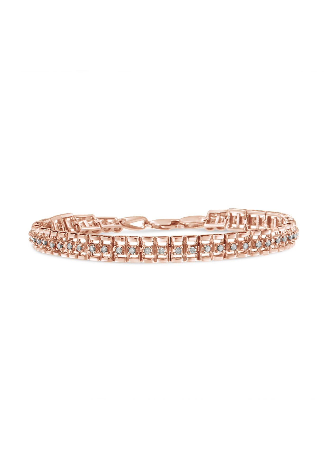 Rose Gold Plated Sterling Silver 1.0 Cttw Diamond Doublelink Tennis Bracelet, ROSE GOLD, hi-res image number 0