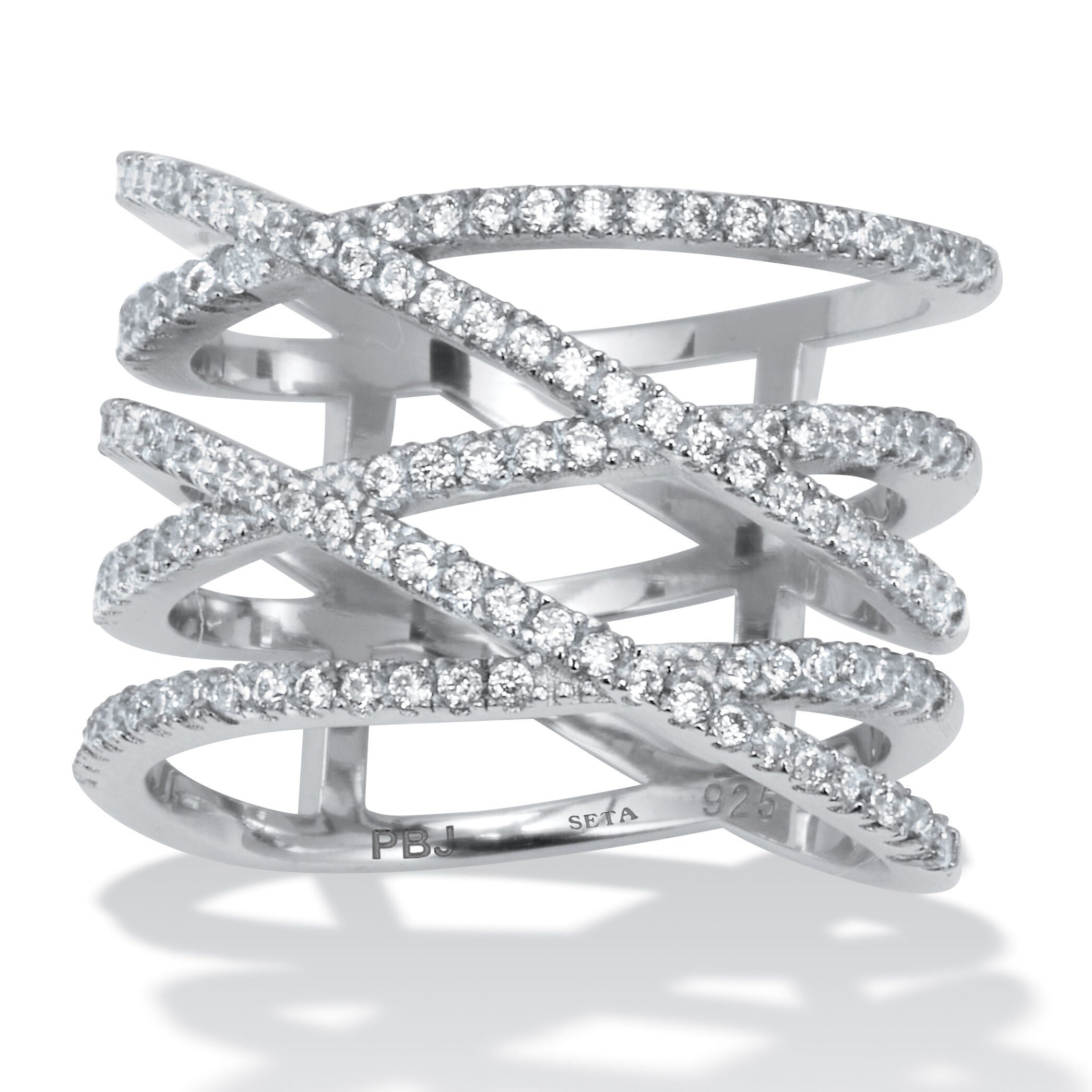 0.55 TCW Round Cubic Zirconia Sterling Silver Five Row Wrap Ring, WHITE, hi-res image number 0