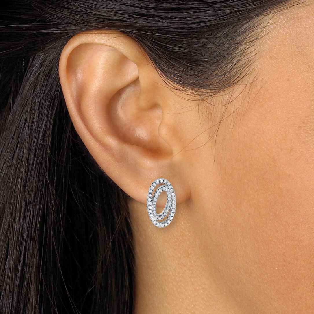 .80 TCW Round CZ Platinum-Plated Ear Concentric Circle Earrings, WHITE, alternate image number 2