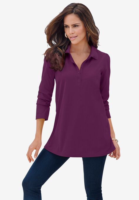 Long-Sleeve Polo Ultimate Tee, DARK BERRY, hi-res image number null