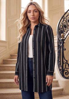 Kate Long-Sleeve Crisp Cotton-Blend Button-Front Tunic