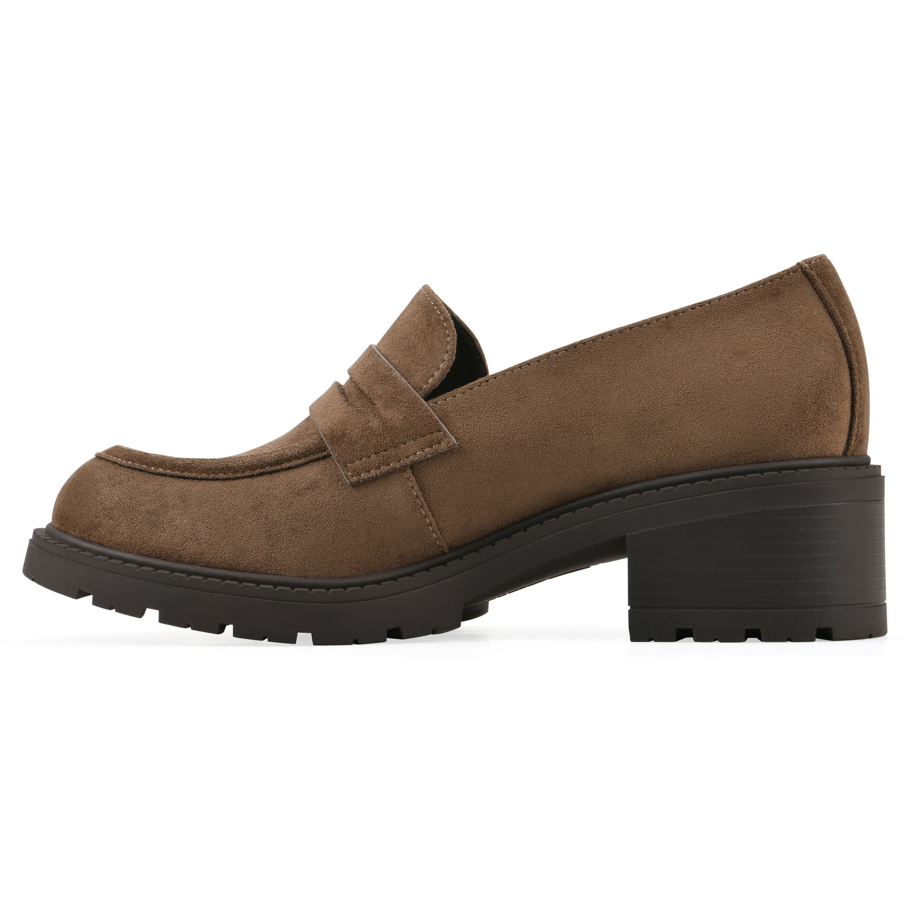Brigetty Heeled Penny Loafer, DARK TAUPE FABRIC, alternate image number 3