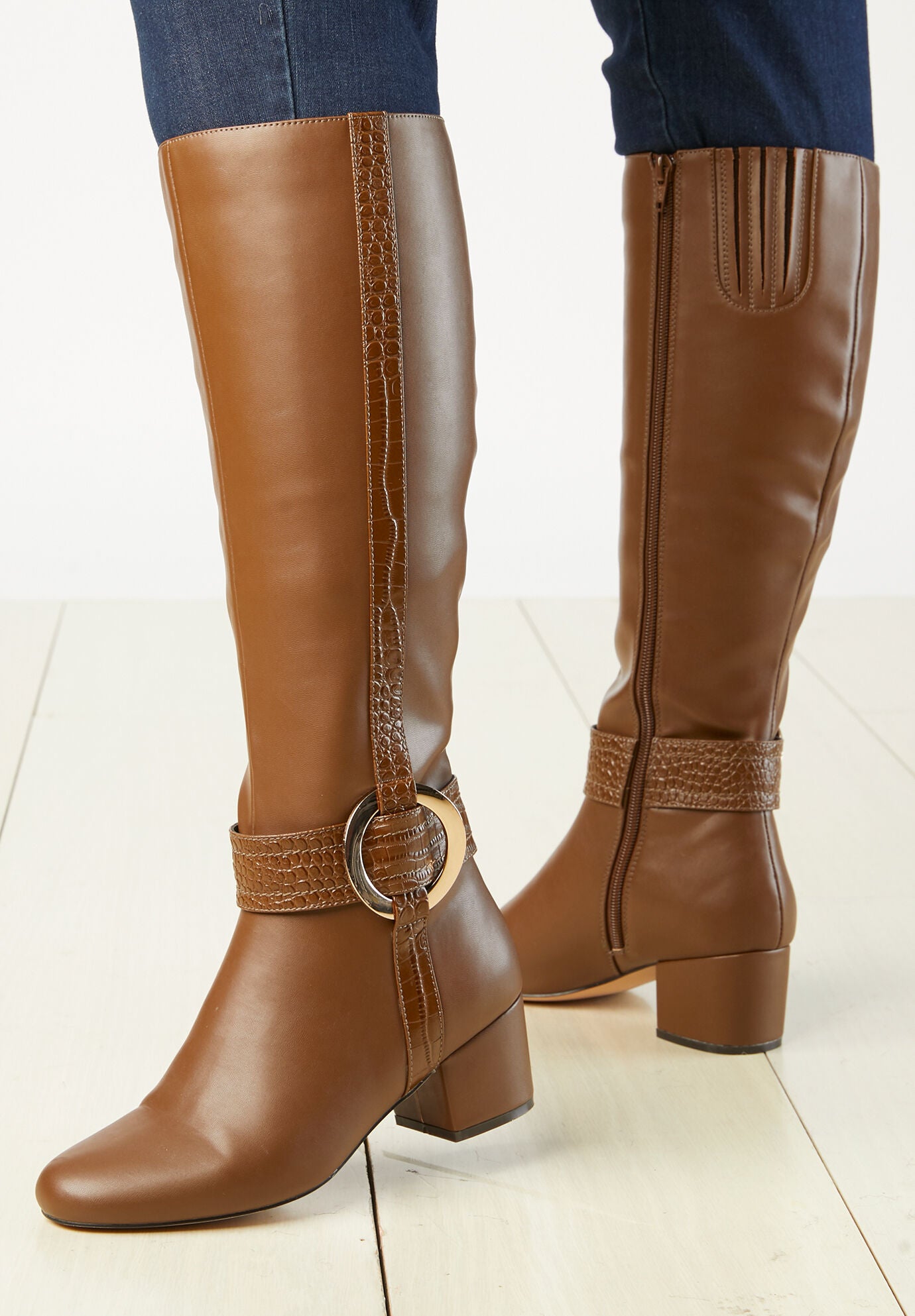 Wide Calf Boot The Vale with Snake Trim Black Catherines