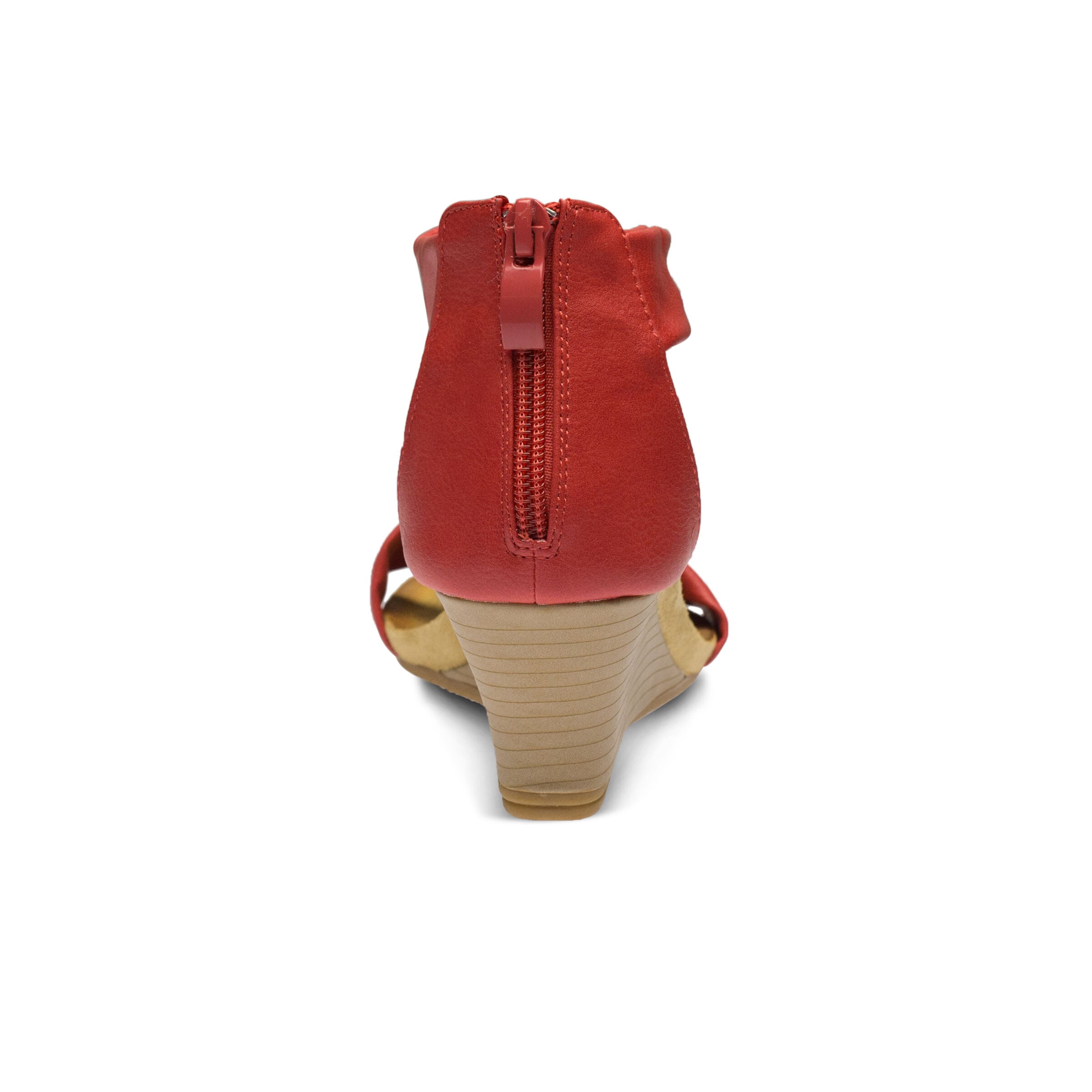 Harlequin Closed Back T-Strap Wedge Sandal, RED, on-hover image number 1