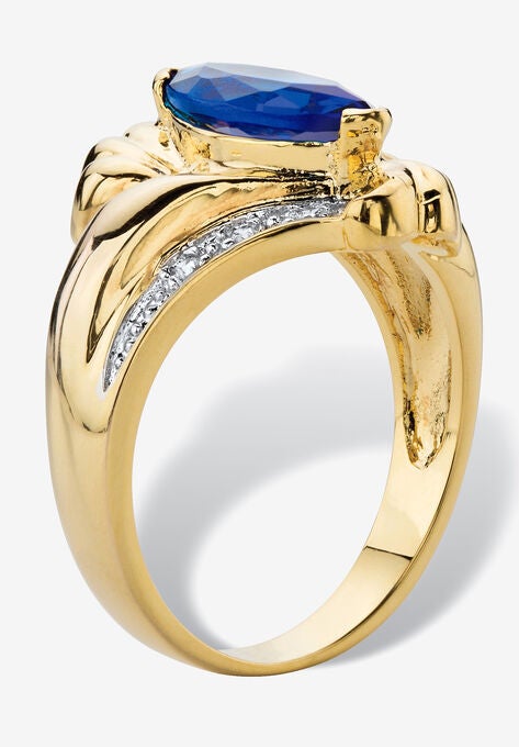 2.28 Cttw. Marquise-Cut Simulated Blue Sapphire And Cz Gold-Plated Ring, , on-hover image number null