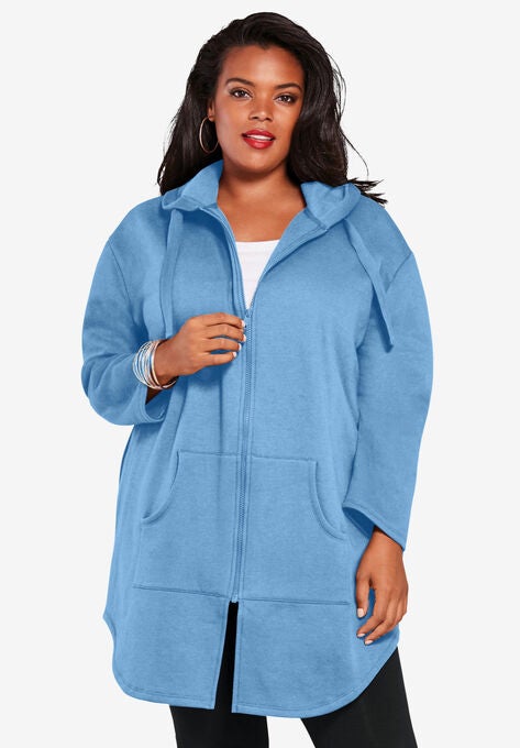 Fleece Zip Hoodie Jacket, SOFT SKY, hi-res image number null