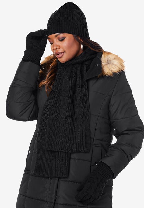 Cable Knit Scarf, BLACK, hi-res image number null