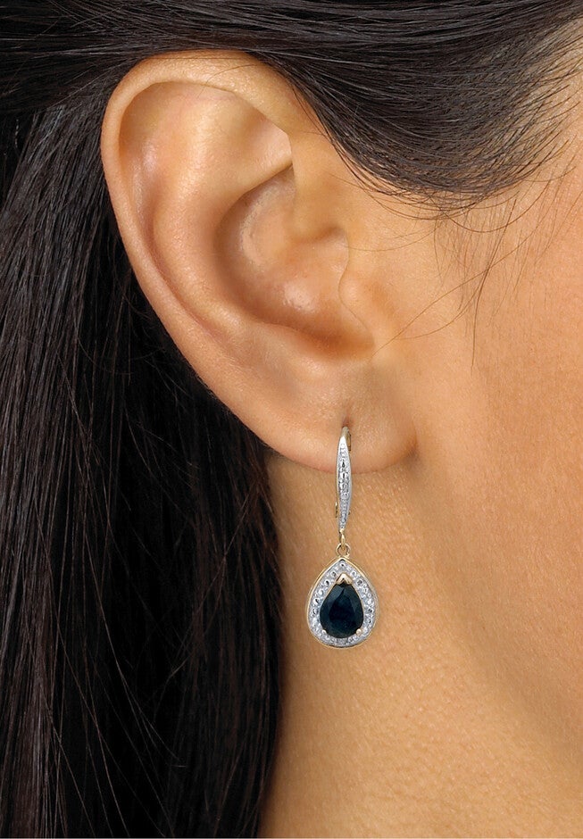 Gold-Plated Drop Earrings Pear Midnight Sapphire And Diamond Accent, , alternate image number 2