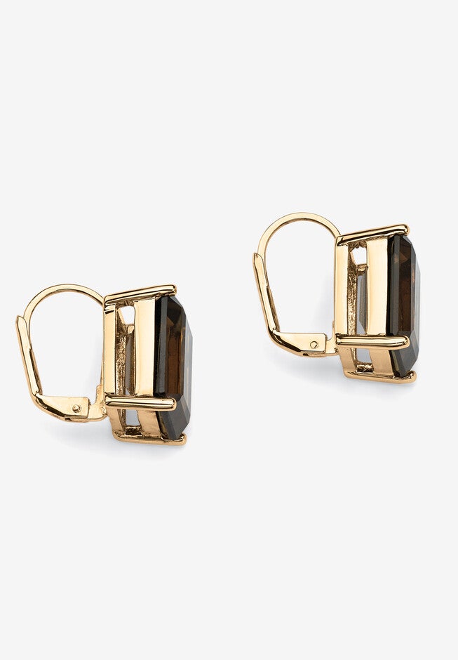 Gold-Plated Genuine Smoky Quartz Leverback Drop Earrings (14 1/2 Cttw), , on-hover image number null