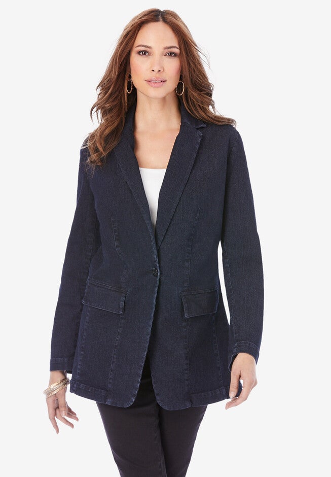 Denim Boyfriend Blazer, DARK WASH, hi-res image number null
