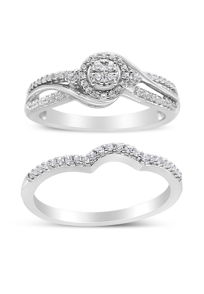 Silver 1/3 Cttw Composite Diamond Frame Bypass Bridal Set, SILVER, hi-res image number 0