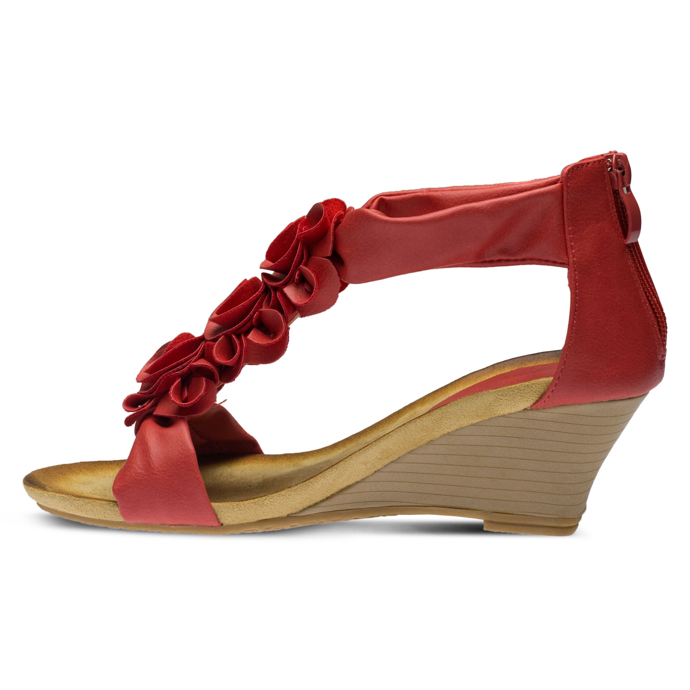 Harlequin Closed Back T-Strap Wedge Sandal, RED, alternate image number 2