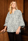 Split-Neck Blouson-Sleeve Top, , alternate image number null