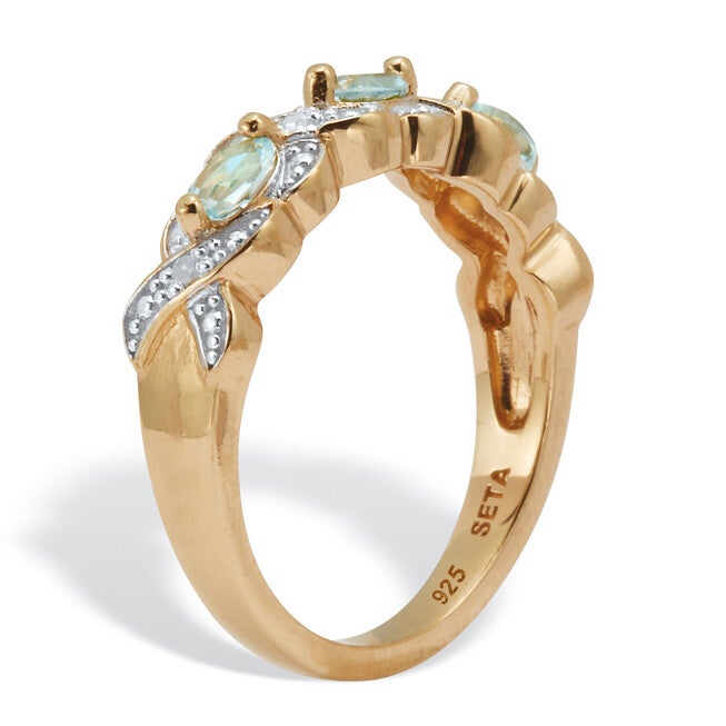 .50 TCW Oval Genuine Topaz Diamond Accent 18k Gold-Plated Sterling Silver Ring, BLUE, on-hover image number null