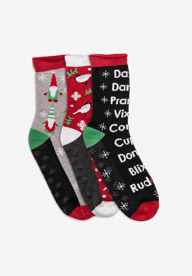 3 Pack Holiday Crew Socks, CHRISTMAS OUTSIDE, hi-res image number 0