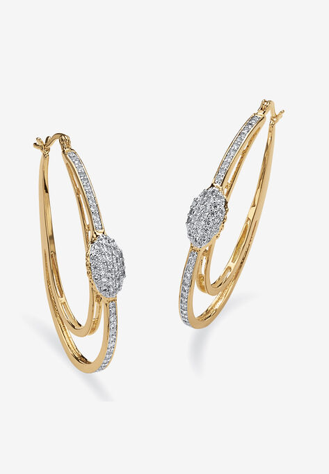 Gold-Plated Double Hoop Earrings with Cubic Zirconia, GOLD, hi-res image number null