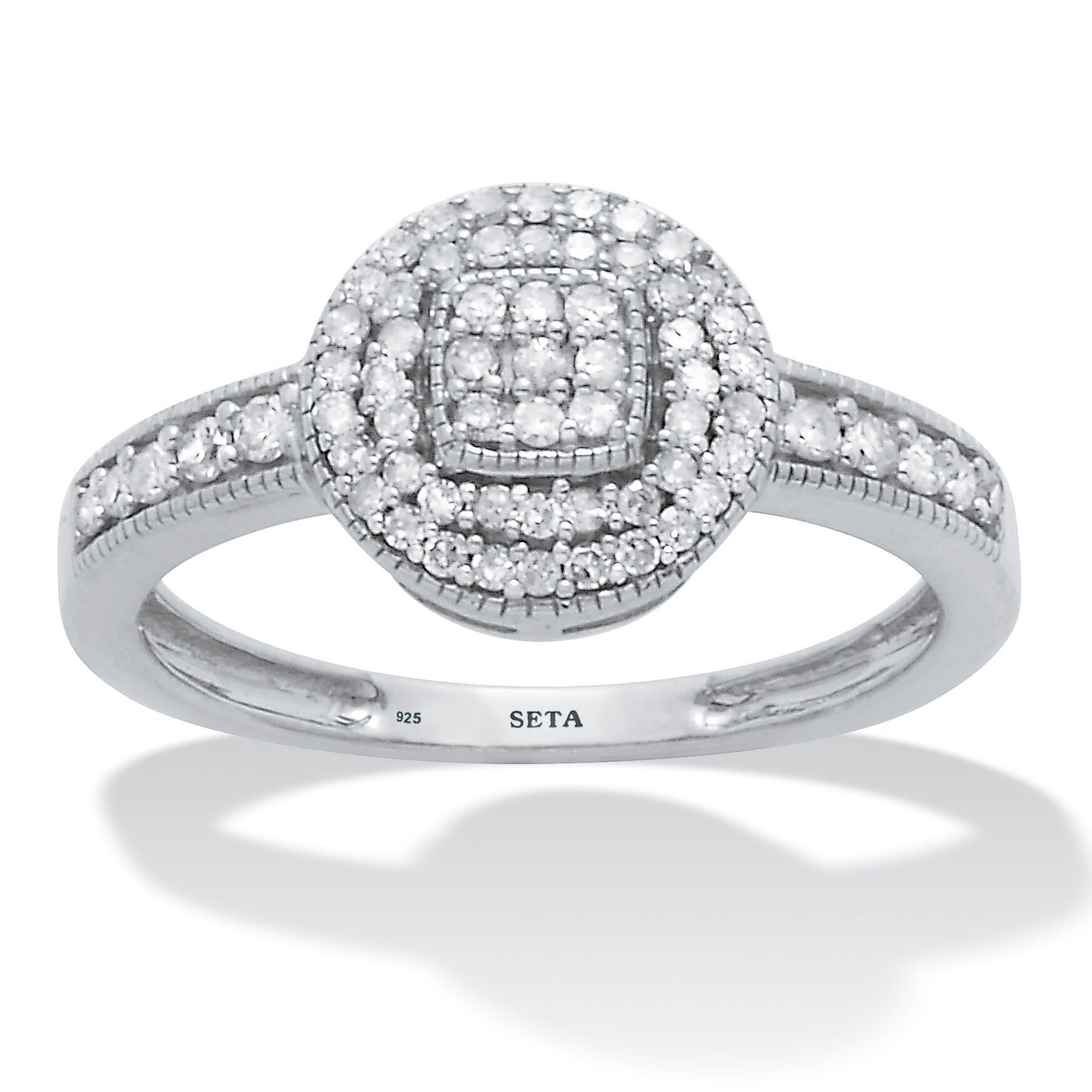 .30 TCW Diamond Sterling Silver Halo Engagement Ring, WHITE, hi-res image number 0