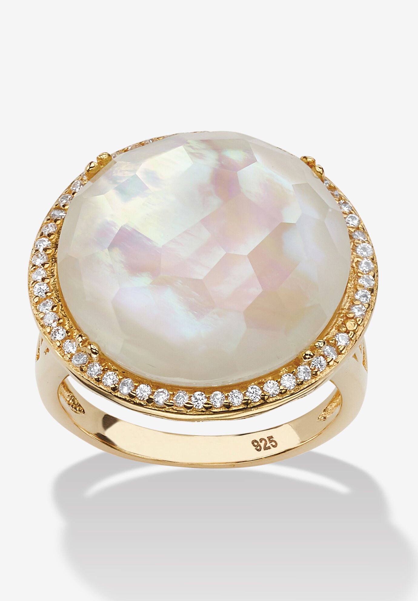 .27 Tcw Genuine Mother-Of-Pearl And Cz Gold-Plated Sterling Silver Halo Ring, SILVER, hi-res image number 0