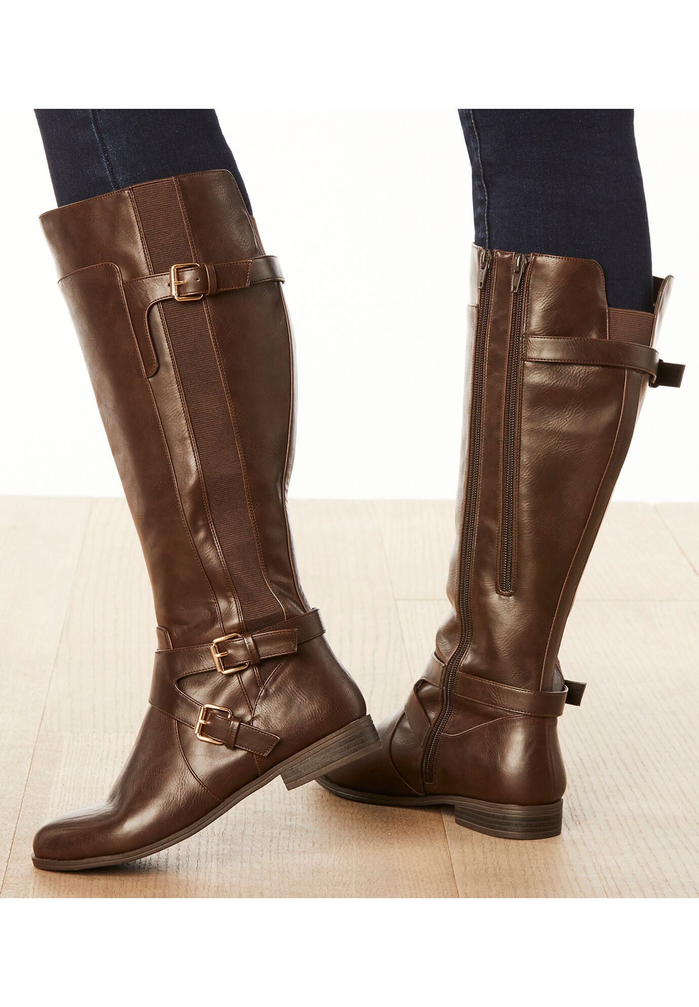 Whitley Wide Calf Boot Adjustable Buckles Navy Catherines