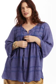 Acid Wash Peasant Blouse