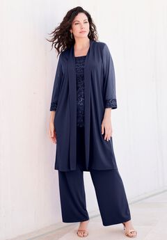 Plus-Size 3 Piece Knit Embellished Pant Set