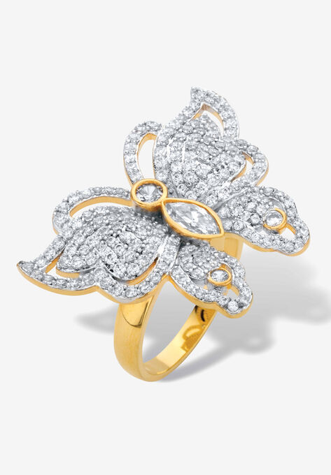 Yellow Gold-Plated Marquise Cut Butterfly Ring, CUBIC ZIRCONIA, hi-res image number null