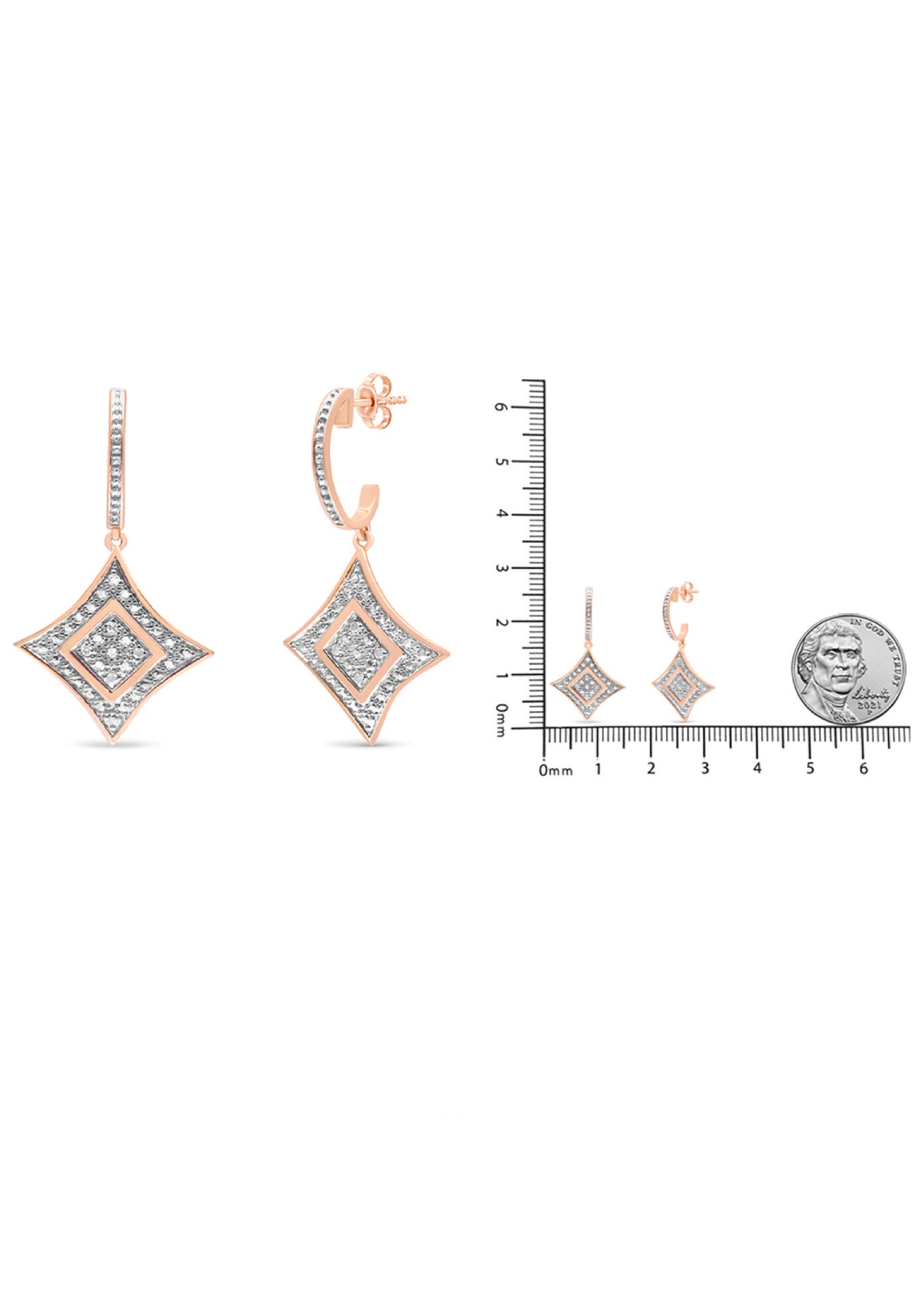 14K Rose Gold Over Silver Diamond Accent Dangle Rhombus Earrings, , alternate image number 4
