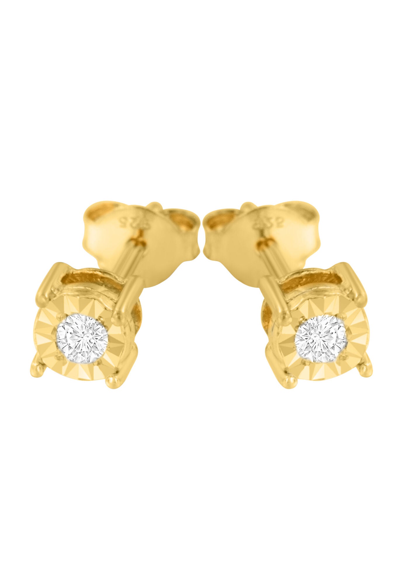 Yellow Gold Plated Sterling Silver Round Brilliantcut Diamond Miracleset Stud Earrings, , alternate image number 3