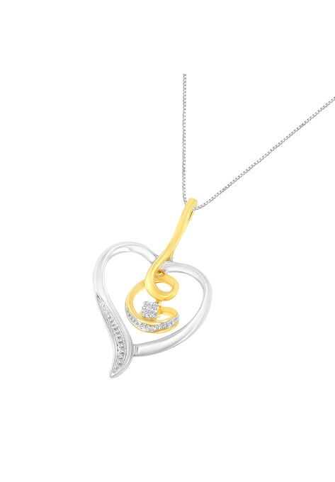 Yellow & White Gold Diamond Accented Round Cut Diamond Swirl Open Heart Pendant Necklace, , alternate image number null