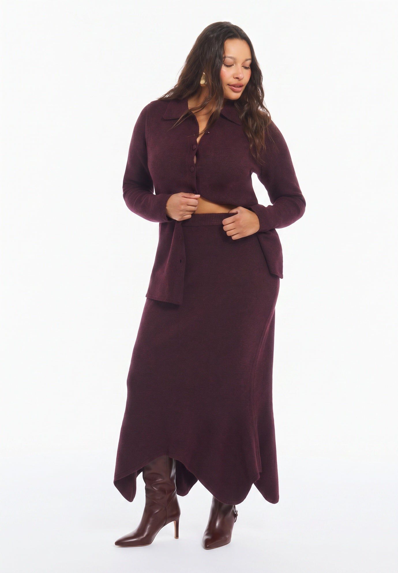 Intarsia Knit Trumpet Maxi Skirt