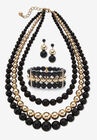 3-Piece Set Bib Necklace (43Mm), Round Simulated Beads, 16.5 Inches Plus 3" Ext, WHITE, hi-res image number null